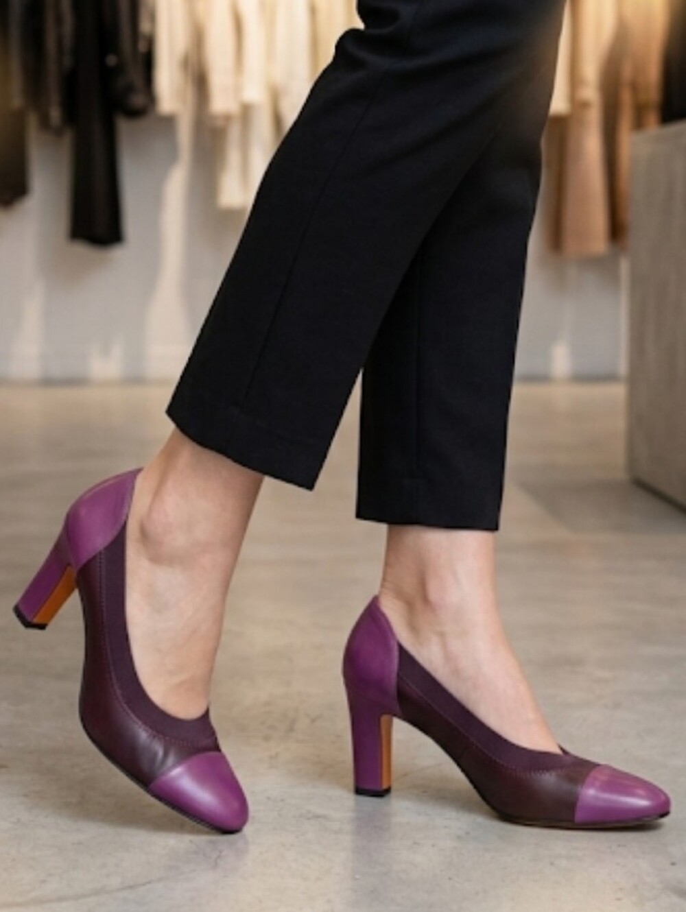 Bruno Magli Two-Tone Colorblock Purple Maroon Classic Leather Pumps Heels 35.5